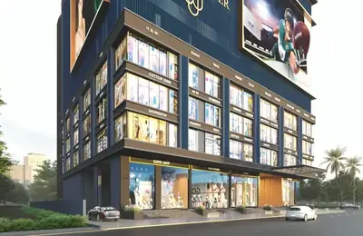 Retail podium at Platinum 9 World Tower with glazed shopfronts and showrooms