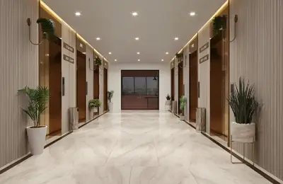 Lift lobby with elevator banks on both sides